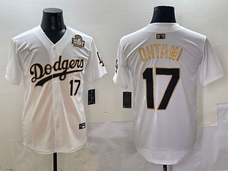 Men Los Angeles Dodgers 17 Ohtani White Black Gold Game Nike 2025 MLB Jersey style 13
